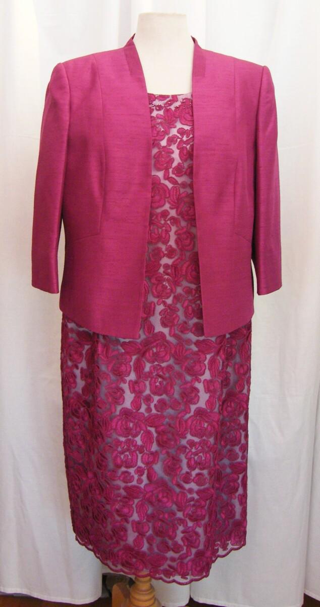 jacques vert RASPBERRY LACE SHIFT DRESS OVER SILVER GREY SATIN & RASPBERRY SHANTUNG JACKET