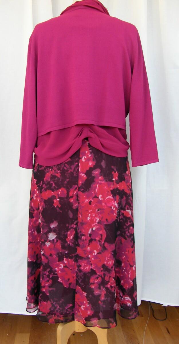 Jacques Vert ROSEHIP RANGE CERISE CHIFFON FIT & FLARE DRESS HYDRANGEA PRINT & CERISE KNITTED SHRUG LINED WITH CERISE CHIFFON