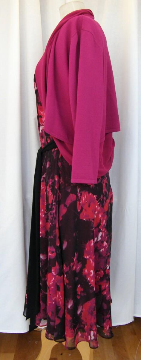 Jacques Vert ROSEHIP RANGE CERISE CHIFFON FIT & FLARE DRESS HYDRANGEA PRINT & CERISE KNITTED SHRUG LINED WITH CERISE CHIFFON