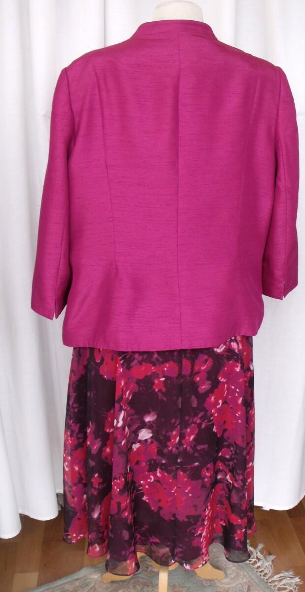 Jacques Vert ROSEHIP RANGE CERISE CHIFFON PROM DRESS HYDRANGEA PRINT & CERISE SHANTUNG NOTCH NECK JACKET