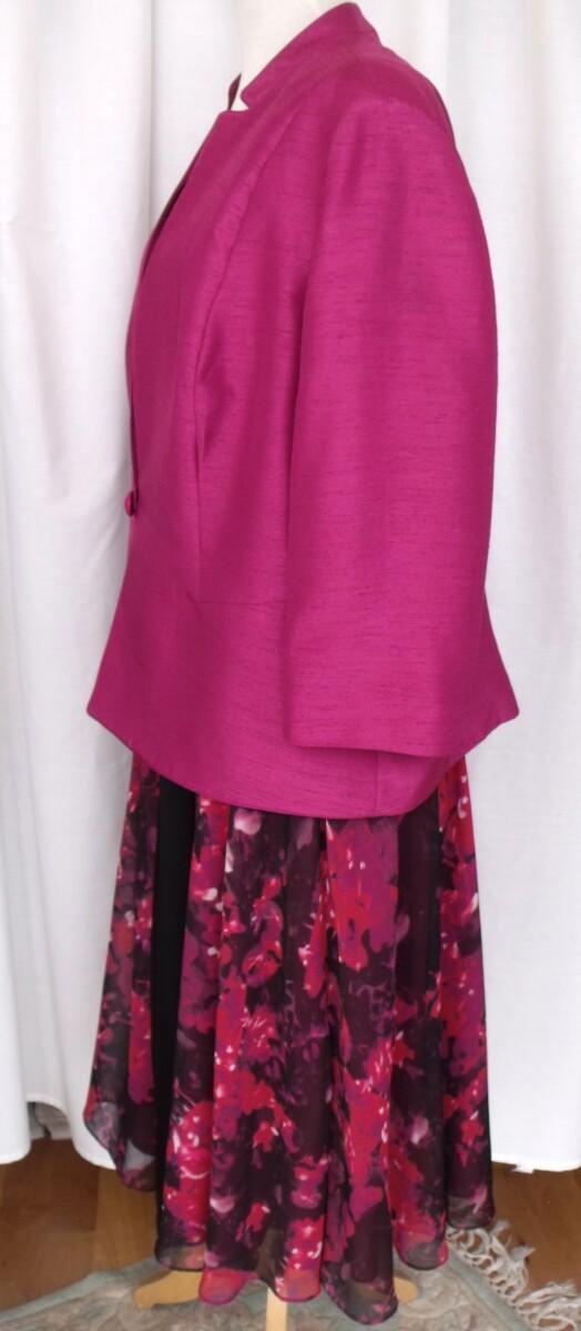 Jacques Vert ROSEHIP RANGE CERISE CHIFFON PROM DRESS HYDRANGEA PRINT & CERISE SHANTUNG NOTCH NECK JACKET