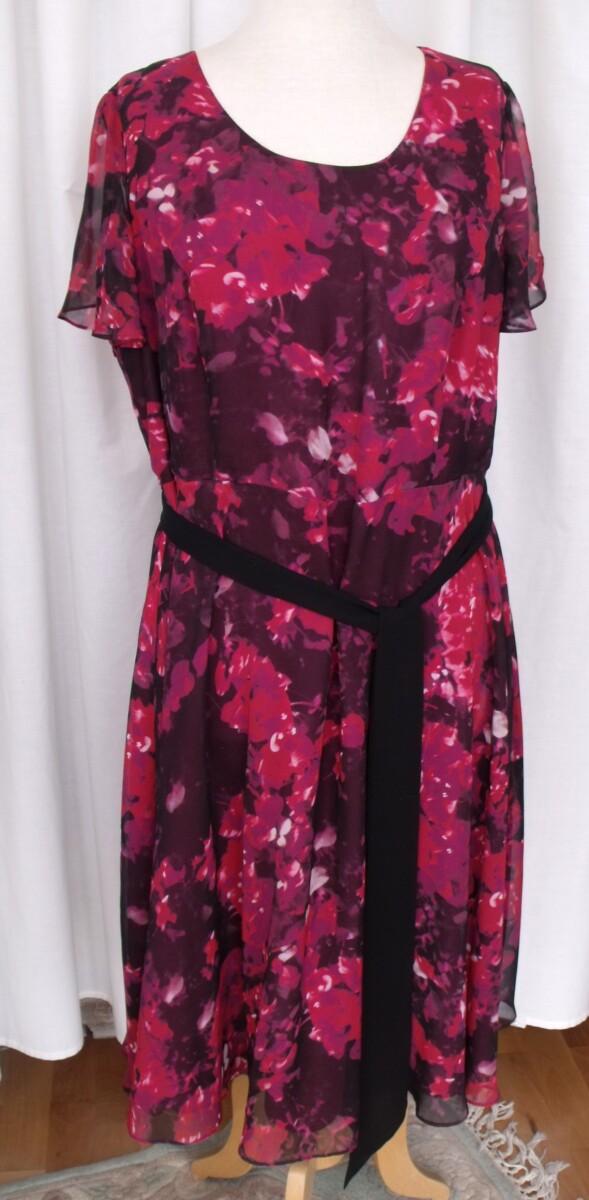 Jacques Vert ROSEHIP RANGE CERISE CHIFFON PROM DRESS HYDRANGEA PRINT & CERISE SHANTUNG NOTCH NECK JACKET