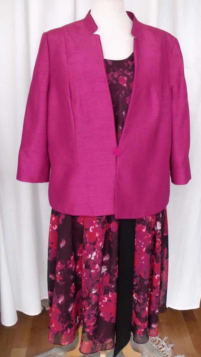 jacques vert ROSEHIP RANGE CERISE CHIFFON PROM DRESS HYDRANGEA PRINT & CERISE SHANTUNG NOTCH NECK JACKET