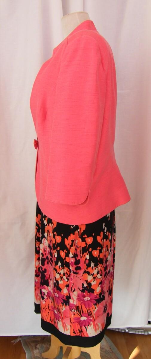 Jacques Vert ROWAN RANGE BLACK JERSEY DRESS VIBRANT CORAL PRINT ON SKIRT & CORAL NOTCH NECK JACKET