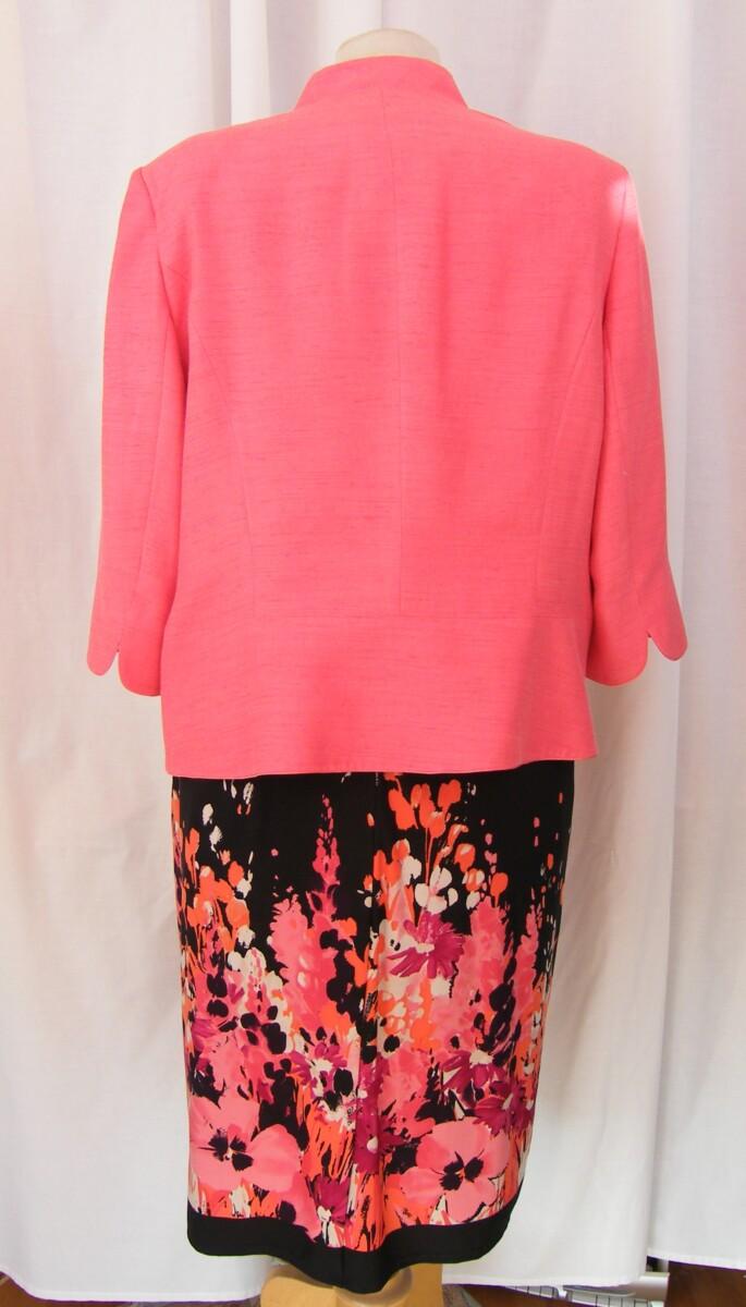 Jacques Vert ROWAN RANGE BLACK JERSEY DRESS VIBRANT CORAL PRINT ON SKIRT & CORAL NOTCH NECK JACKET