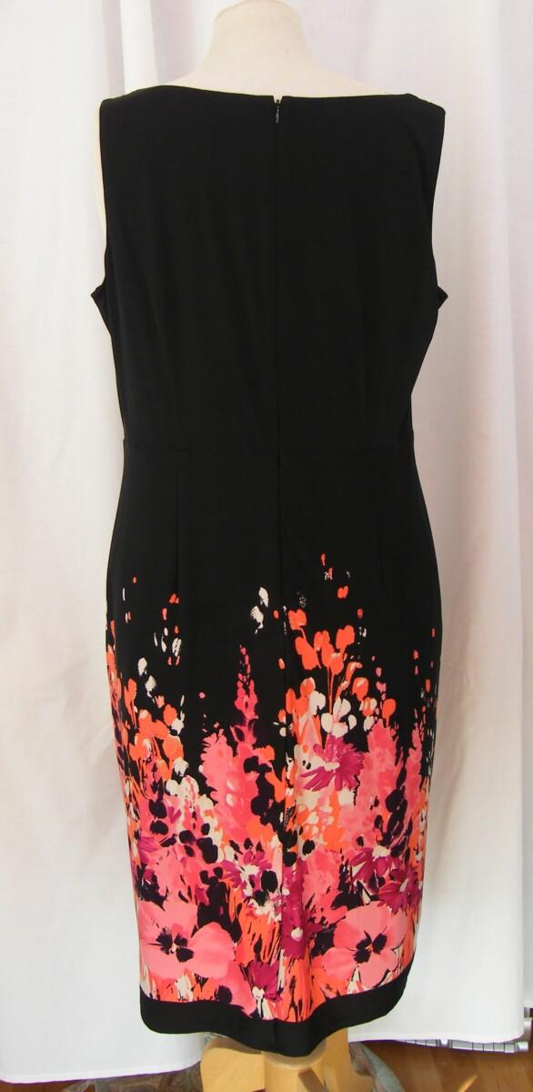 Jacques Vert ROWAN RANGE BLACK JERSEY DRESS VIBRANT CORAL PRINT ON SKIRT & CORAL NOTCH NECK JACKET