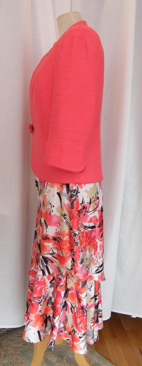 Jacques Vert ROWAN RANGE SATEEN DRESS CORAL PINK TROPICAL PRINT & CORAL PINK NOTCH NECK JACKET