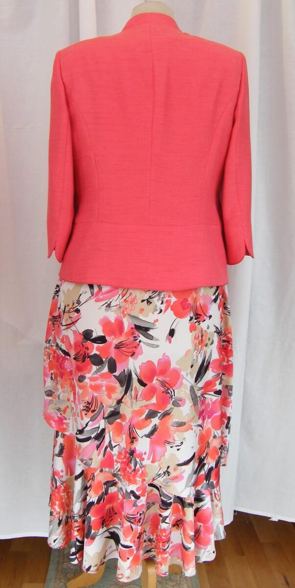 Jacques Vert ROWAN RANGE SATEEN DRESS CORAL PINK TROPICAL PRINT & CORAL PINK NOTCH NECK JACKET