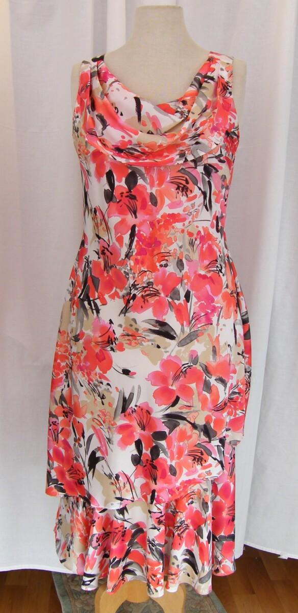 Jacques Vert ROWAN RANGE SATEEN DRESS CORAL PINK TROPICAL PRINT & CORAL PINK NOTCH NECK JACKET