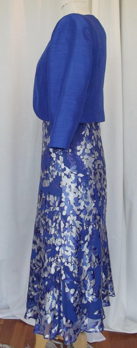Jacques Vert ROYAL BLUE 11% SILK DEVORE ABSTRACT PRINT BIAS CUT DRESS & ROYAL BLUE SHANTUNG SHORT JACKET