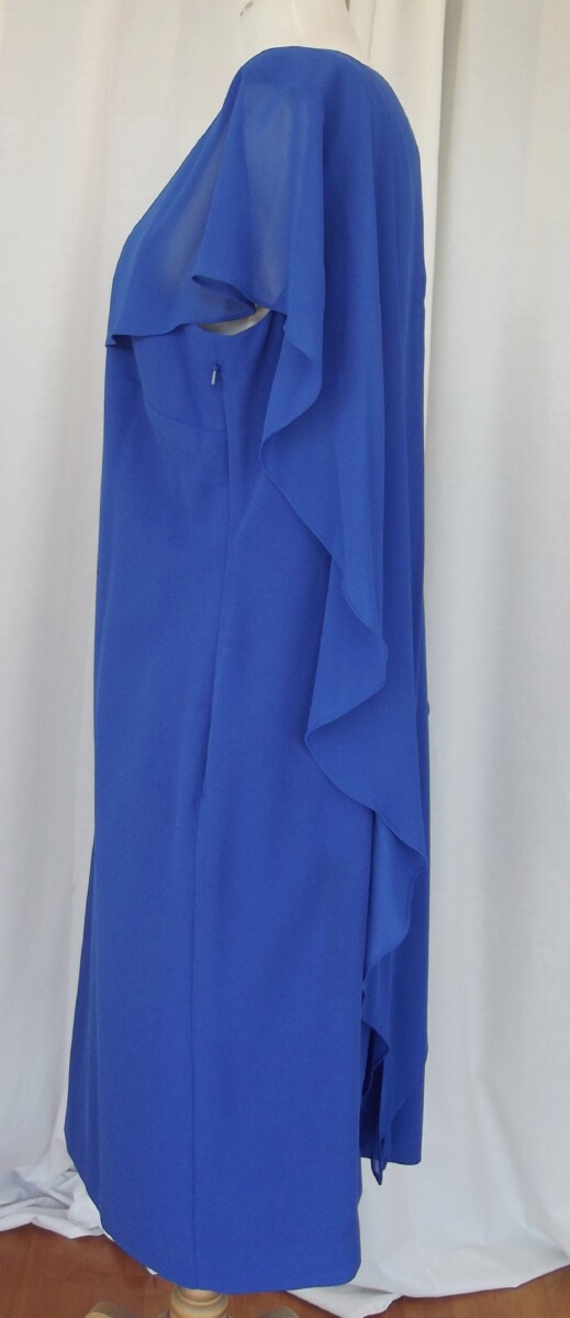 Jacques Vert ROYAL BLUE CREPE COCKTAIL DRESS ROYAL BLUE CHIFFON SCARF DRAPED ACROSS NECKLINE AND DOWN BACK