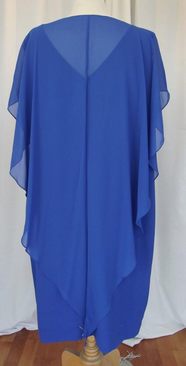 Jacques Vert ROYAL BLUE CREPE COCKTAIL DRESS ROYAL BLUE CHIFFON SCARF DRAPED ACROSS NECKLINE AND DOWN BACK
