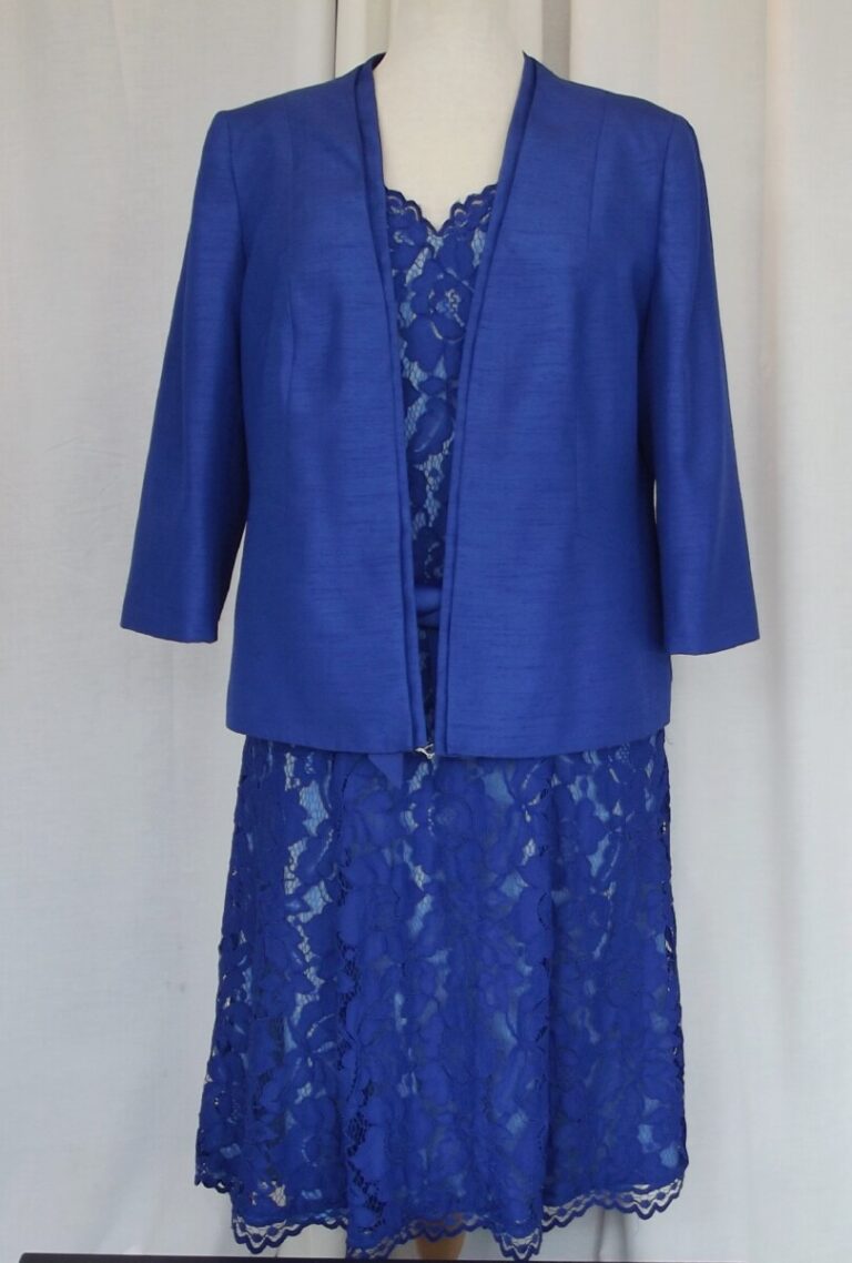 jacques vert ROYAL BLUE OPULENT LACE FIT & FLARE DRESS & ROYAL BLUE SHANTUNG JACKET