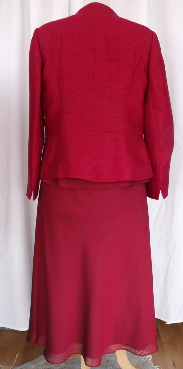 Jacques Vert RUBY RANGE RED “SHOT” ORGANZA CHIFFON TOP & SKIRT WITH MATCHING RUBY JACKET