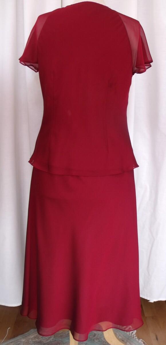 Jacques Vert RUBY RANGE RED “SHOT” ORGANZA CHIFFON TOP & SKIRT WITH MATCHING RUBY JACKET