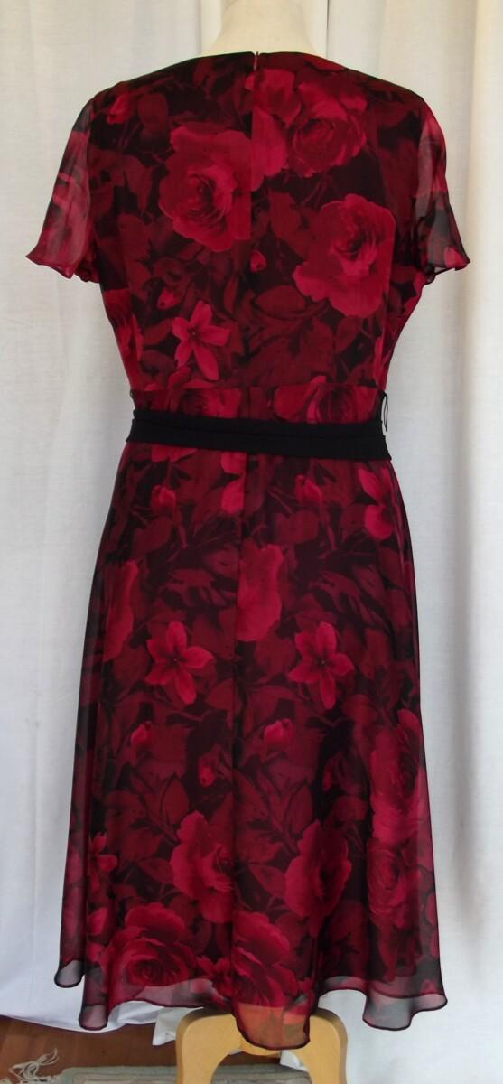 Jacques Vert RUBY RED & BLACK ROSE HEAD PRINTED ORGANZA CHIFFON DRESS WITH MATCHING RUBY RED JACKET