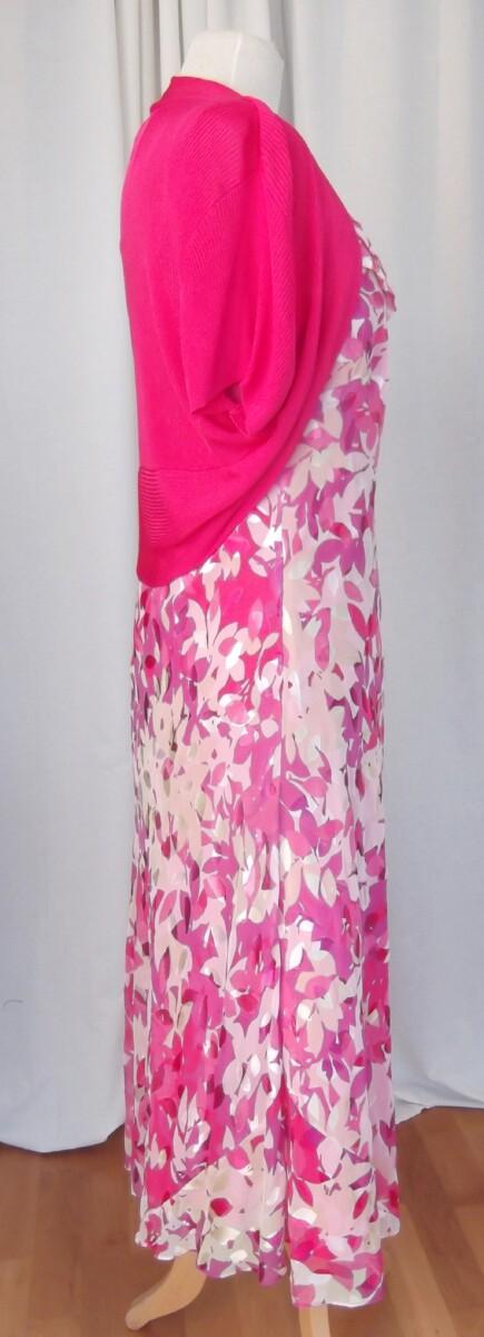 Jacques Vert RUBY ROSE RANGE SILK DEVORE DRESS RUBY ROSE PETAL PRINT MATCHING PINK KNITTED SHRUG