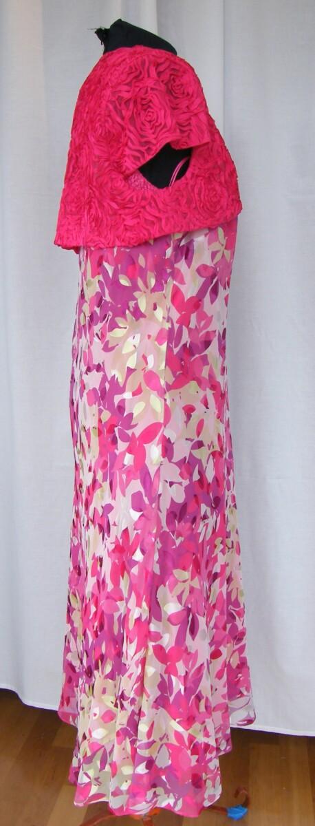 Jacques Vert RUBY ROSE RANGE SILK DEVORE DRESS RUBY ROSE PETAL PRINT MATCHING RIBBON LACE SHRUG
