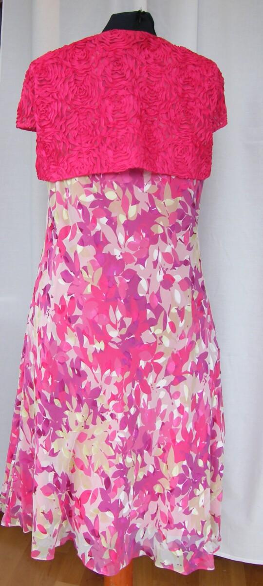 Jacques Vert RUBY ROSE RANGE SILK DEVORE DRESS RUBY ROSE PETAL PRINT MATCHING RIBBON LACE SHRUG