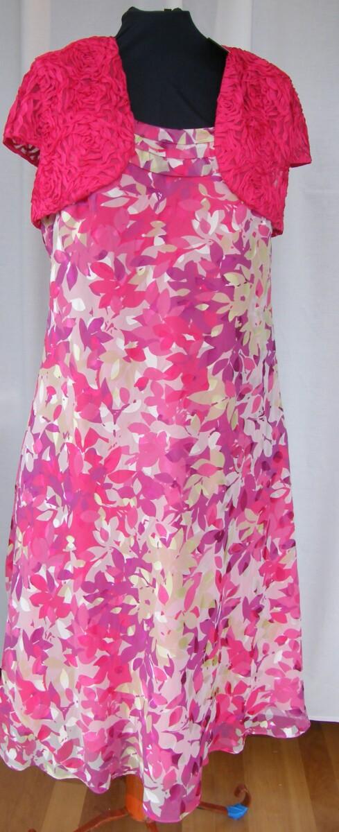 jacques vert RUBY ROSE RANGE SILK DEVORE DRESS RUBY ROSE PETAL PRINT MATCHING RIBBON LACE SHRUG