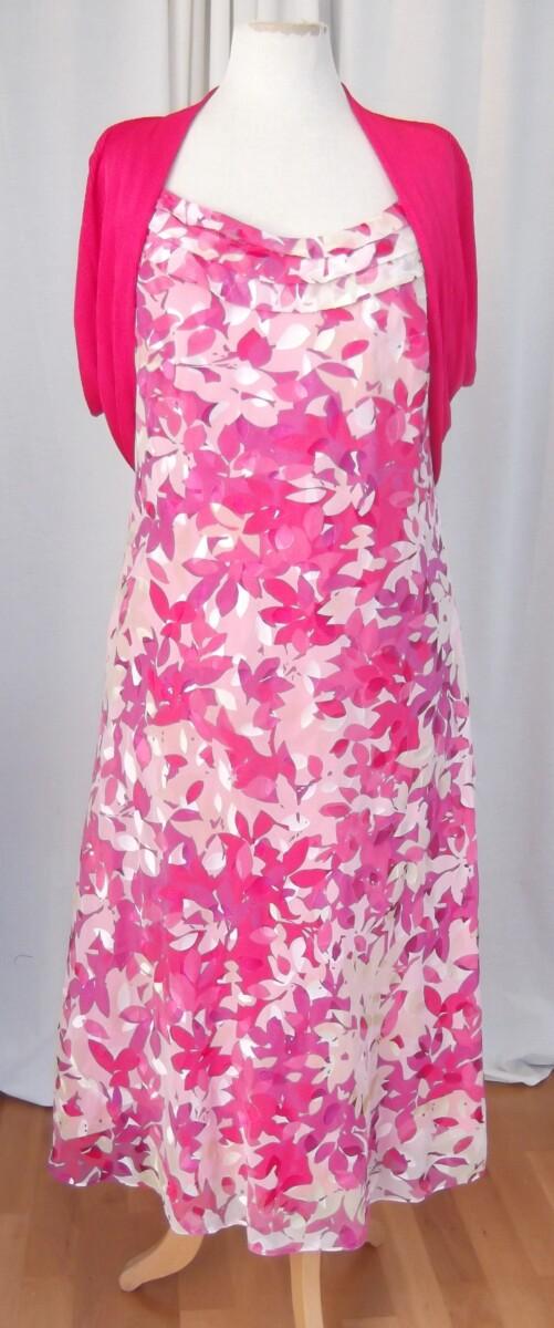 jacques vert RUBY ROSE RANGE SILK DEVORE DRESS RUBY ROSE PETAL PRINT MATCHING PINK KNITTED SHRUG