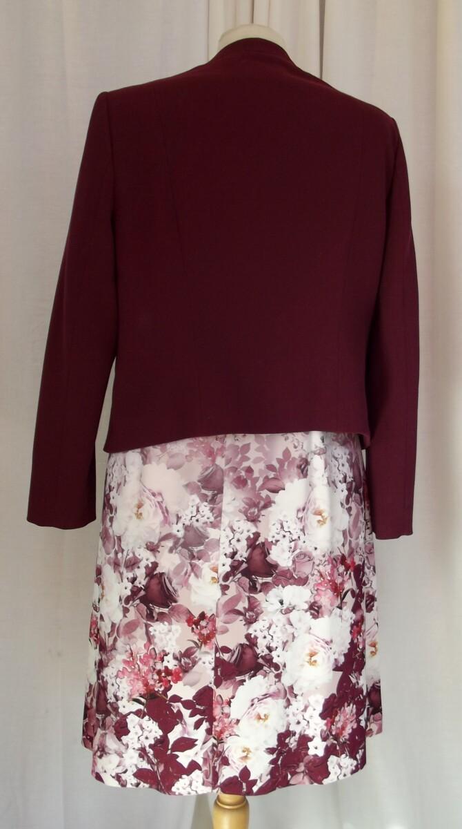 Jacques Vert SHADES OF BURGUNDY FLORAL PRINT CREPE DRESS & BURGUNDY ANGLE EDGE JACKET