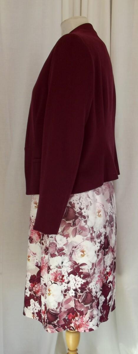 Jacques Vert SHADES OF BURGUNDY FLORAL PRINT CREPE DRESS & BURGUNDY ANGLE EDGE JACKET