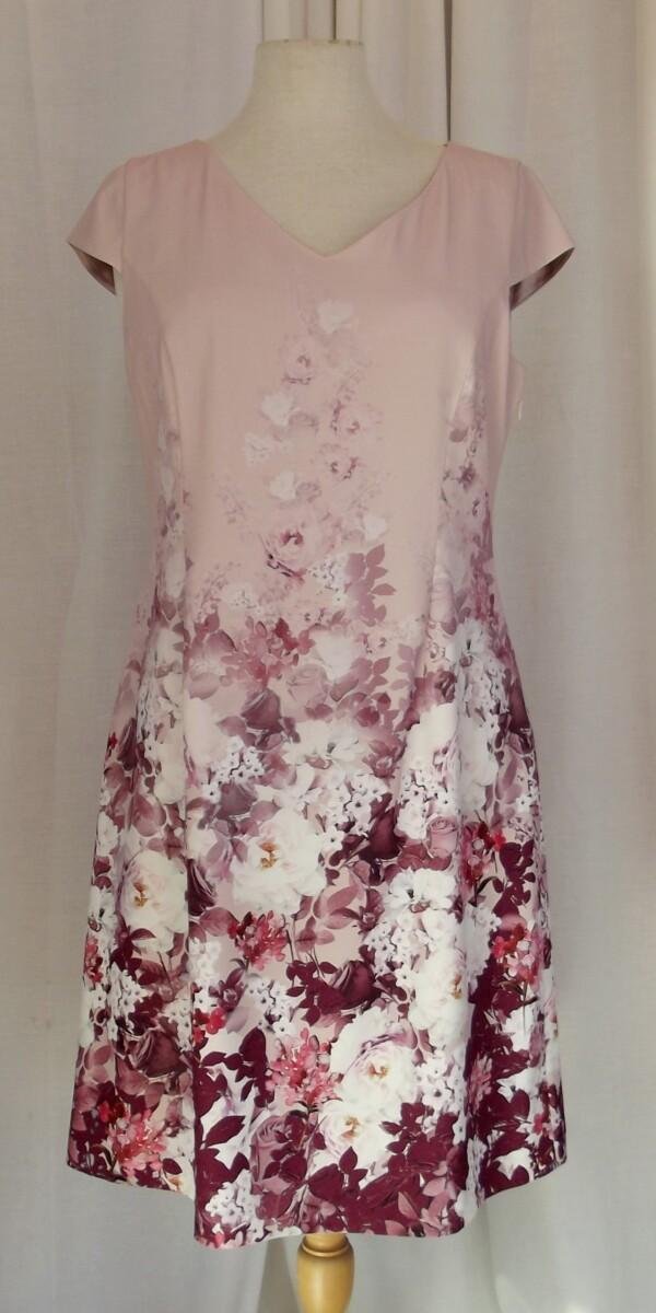 Jacques Vert SHADES OF BURGUNDY FLORAL PRINT CREPE DRESS & BURGUNDY ANGLE EDGE JACKET