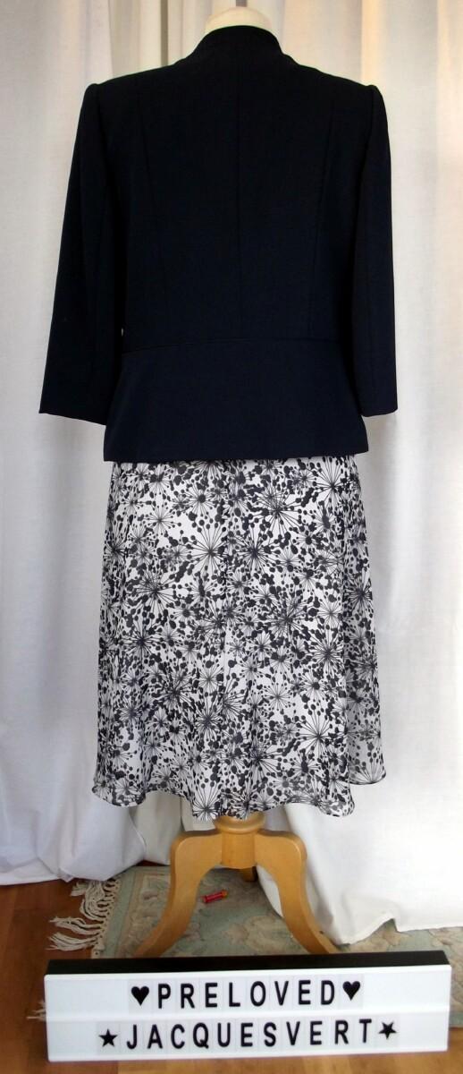 Jacques Vert SILVER GREY CHIFFON DRESS NAVY BLUE POMEGRANITE SEED HEAD PRINT MATCHING NAVY BLUE JACKET