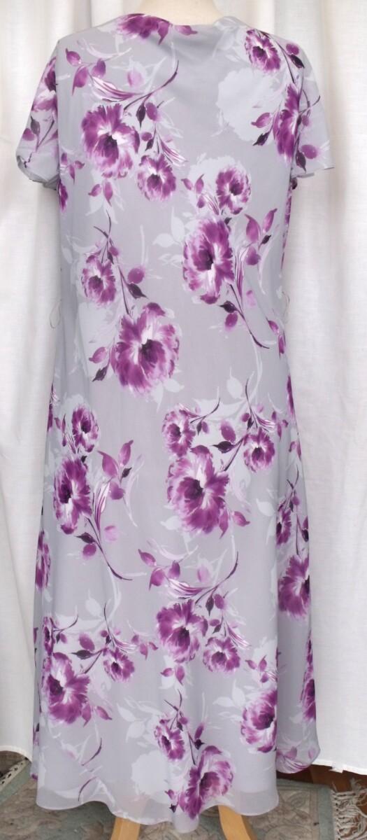 Jacques Vert SILVER GREY CREPE CHIFFON DRESS MAGENTA PEONY PRINT & MAGENTA WOVEN JACKET