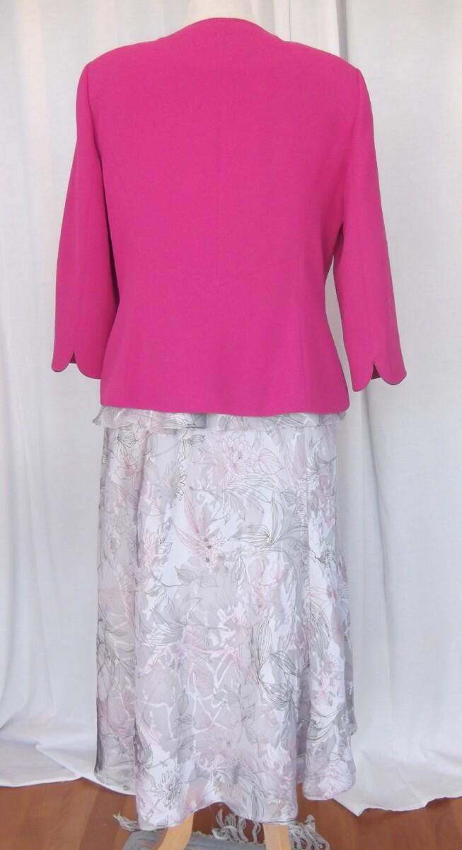 Jacques Vert SILVER GREY CRYSTAL DEVORE SKIRT & TOP CERISE VEINED PRINT & CERISE WOVEN JACKET