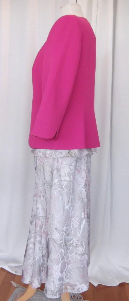 Jacques Vert SILVER GREY CRYSTAL DEVORE SKIRT & TOP CERISE VEINED PRINT & CERISE WOVEN JACKET