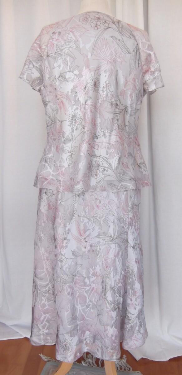 Jacques Vert SILVER GREY CRYSTAL DEVORE SKIRT & TOP CERISE VEINED PRINT & CERISE WOVEN JACKET