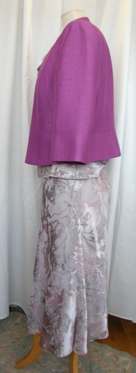 Jacques Vert SILVER GREY CRYSTAL DEVORE SKIRT & TOP MAGENTA VEINED PRINT & MAGENTA WOVEN JACKET