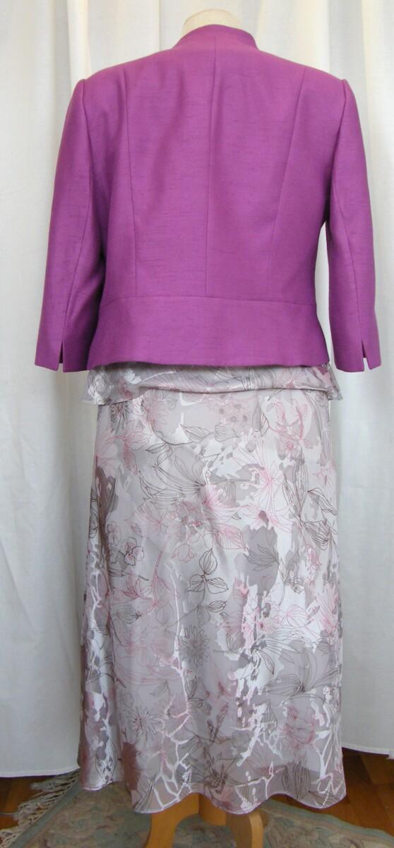 Jacques Vert SILVER GREY CRYSTAL DEVORE SKIRT & TOP MAGENTA VEINED PRINT & MAGENTA WOVEN JACKET