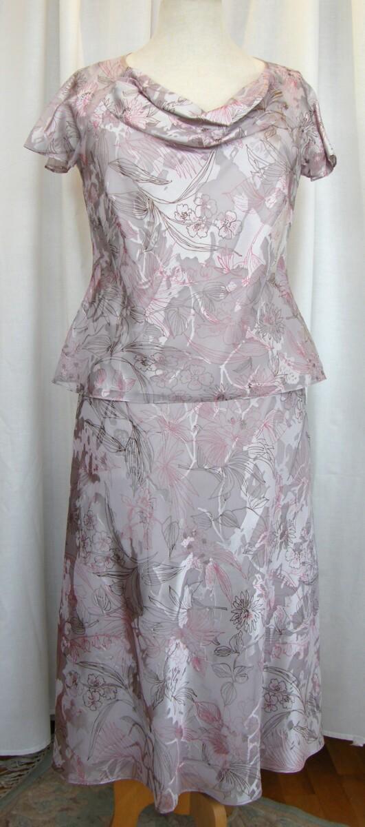 Jacques Vert SILVER GREY CRYSTAL DEVORE SKIRT & TOP MAGENTA VEINED PRINT & MAGENTA WOVEN JACKET