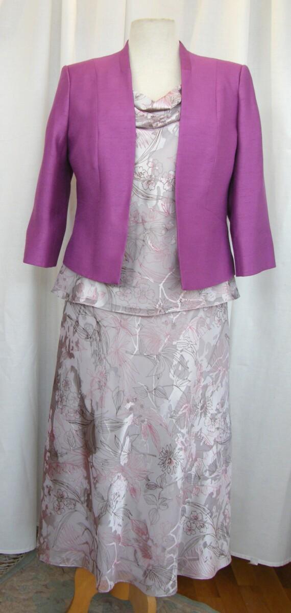 jacques vert SILVER GREY CRYSTAL DEVORE SKIRT & TOP MAGENTA VEINED PRINT & MAGENTA WOVEN JACKET