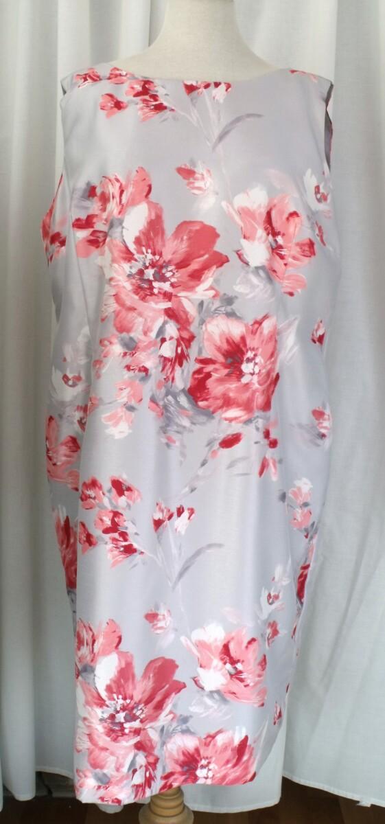 Jacques Vert SILVER GREY SHANTUNG SHIFT DRESS SCARLET RED FLOWER HEAD PRINT & SCARLET RED SHANTUNG JACKET