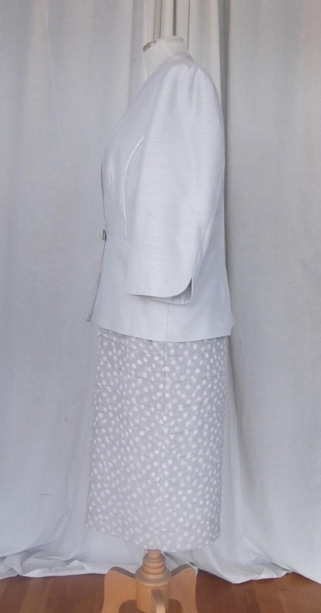 Jacques Vert SILVER GREY SPOT PRINT SHUTTERPLEAT SHIFT DRESS MATCHING SILVER GREY JACKET SATIN SEAMS