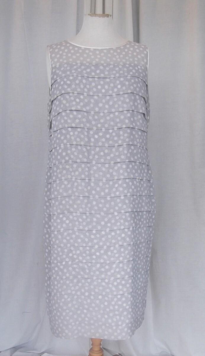 Jacques Vert SILVER GREY SPOT PRINT SHUTTERPLEAT SHIFT DRESS MATCHING SILVER GREY JACKET SATIN SEAMS