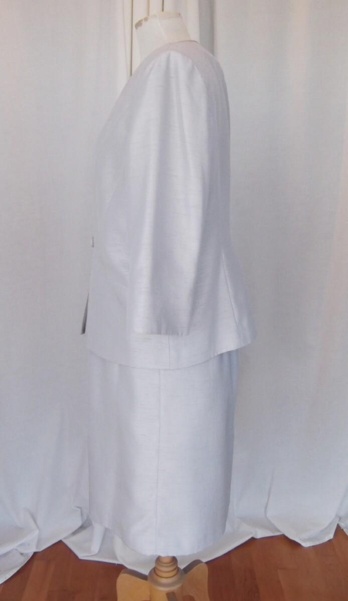 Jacques Vert SILVER SHANTUNG SHIFT DRESS CRYSTAL BEADED COLLAR & SILVER SHANTUNG JACKET