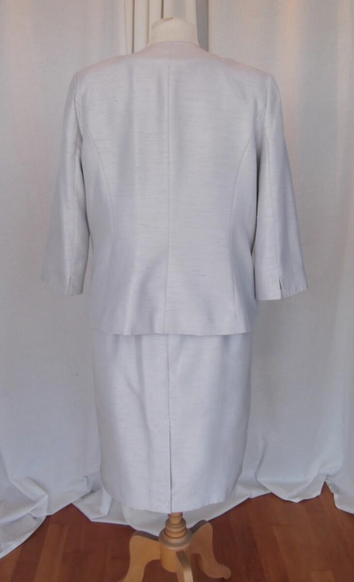 Jacques Vert SILVER SHANTUNG SHIFT DRESS CRYSTAL BEADED COLLAR & SILVER SHANTUNG JACKET
