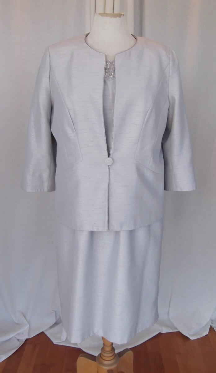 jacques vert SILVER SHANTUNG SHIFT DRESS CRYSTAL BEADED COLLAR & SILVER SHANTUNG JACKET