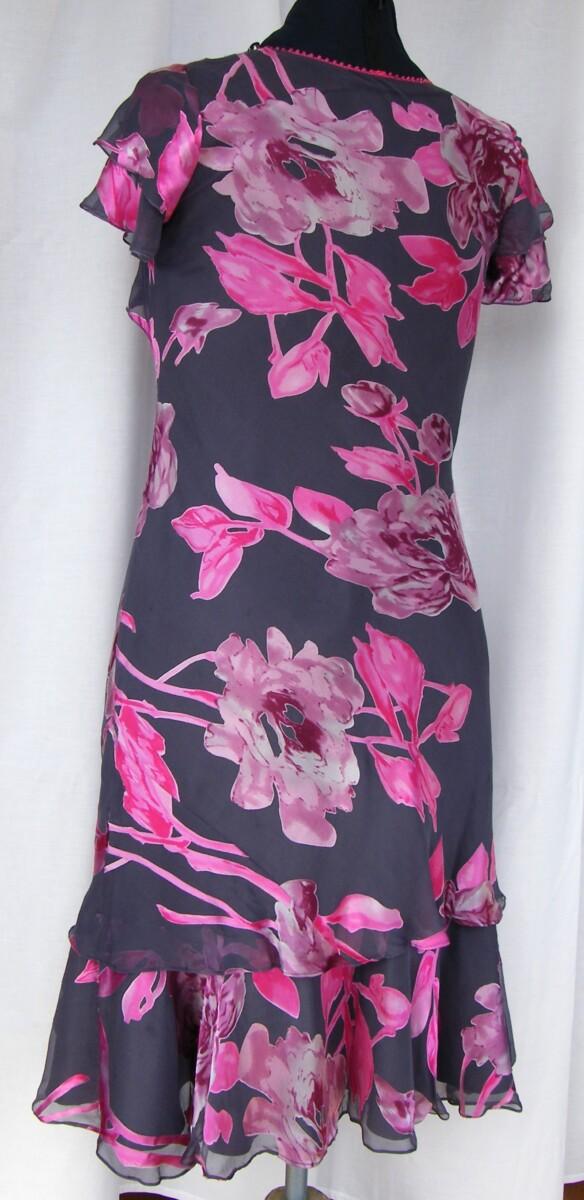 Jacques Vert SLATE & PASSION RANGE DARK GREY SILK DEVORE DRESS CERISE PRINT SLATE SHORT JACKET