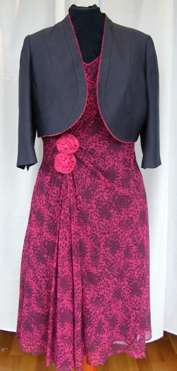 jacques vert SLATE & PASSION RANGE DARK PIGMENT PINK CHIFFON DRESS SLATE GREY PRINT SLATE GREY SHORT JACKET