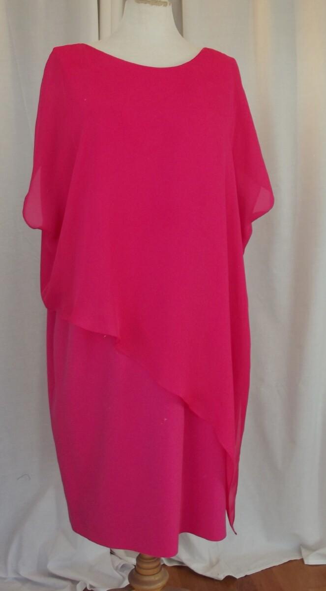 Jacques Vert SOFT BRUSHED CREPE SHIFT DRESS FROM THE JACQUES VERT COLLECTION IN HOT PINK. DRAPED IN CHIFFON WITH TIE SIDE