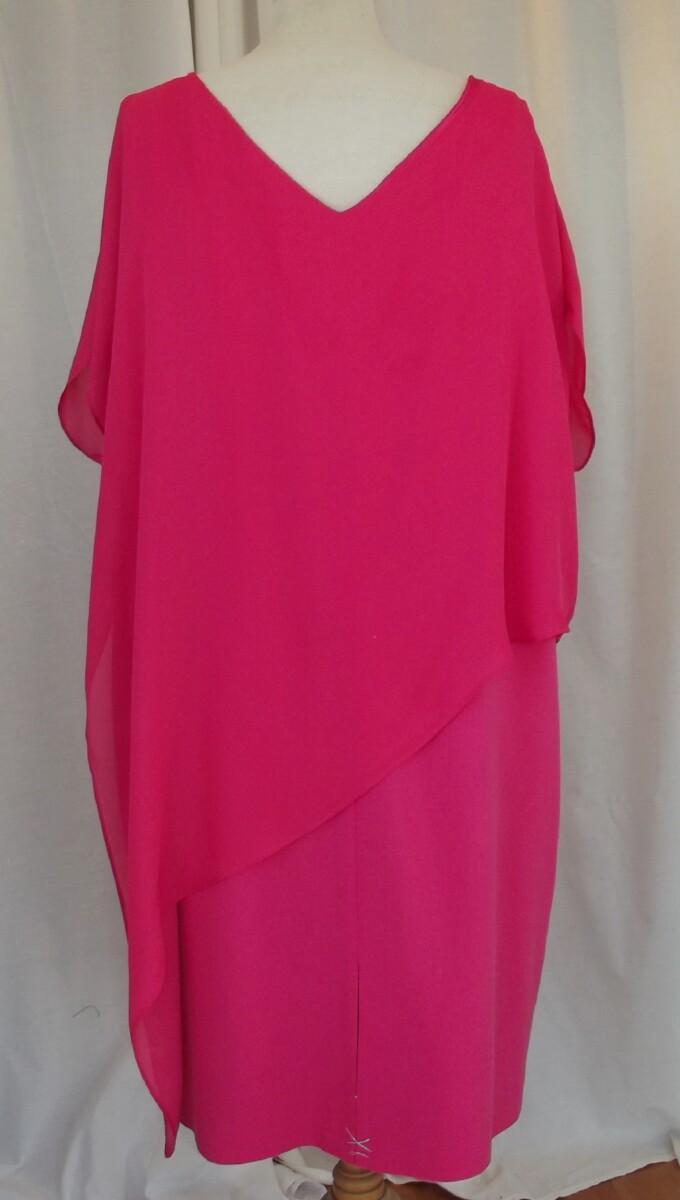 Jacques Vert SOFT BRUSHED CREPE SHIFT DRESS FROM THE JACQUES VERT COLLECTION IN HOT PINK. DRAPED IN CHIFFON WITH TIE SIDE