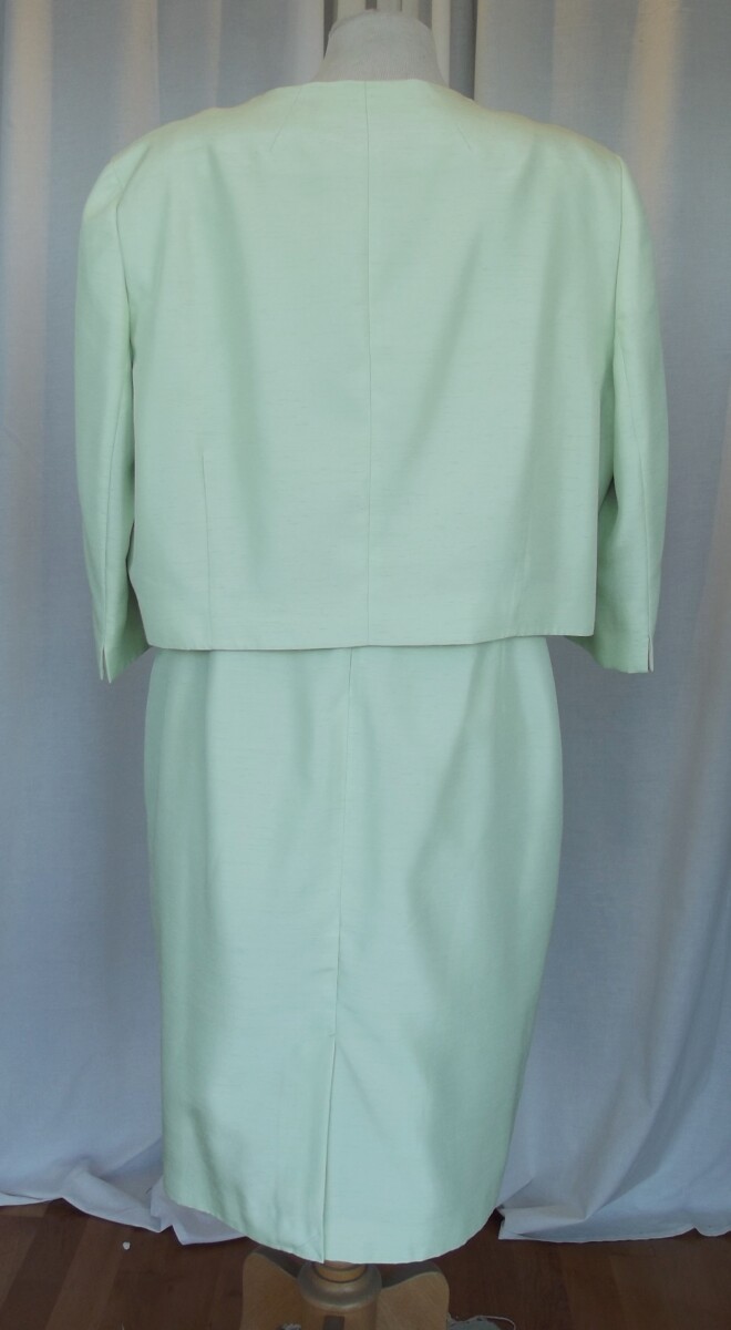 Jacques Vert SOFT LIME SHANTUNG SHIFT DRESS LOOSE BEADED LACE BODICE MATCHING SHANTUNG SHORT JACKET