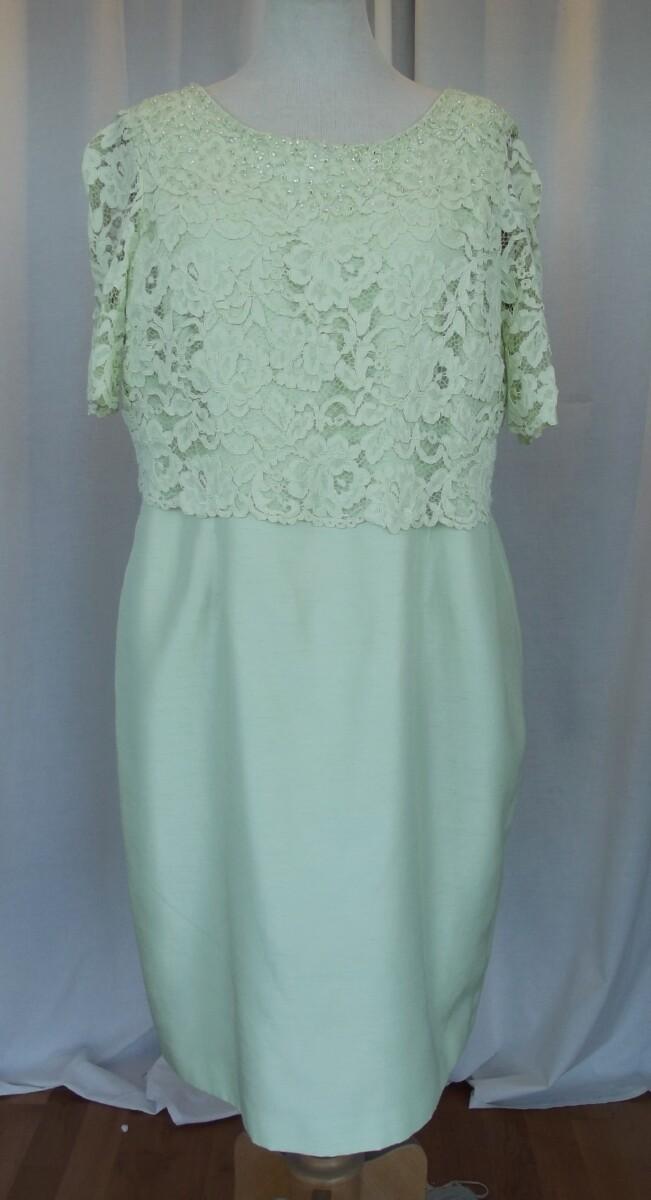 Jacques Vert SOFT LIME SHANTUNG SHIFT DRESS LOOSE BEADED LACE BODICE MATCHING SHANTUNG SHORT JACKET