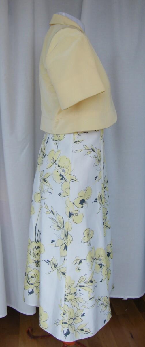 Jacques Vert SUNSHINE RANGE VINTAGE IVORY SHANTUNG SUNDRESS YELLOW & BLACK PRINT & SUNSHINE YELLOW SHORT SHANTUNG JACKET